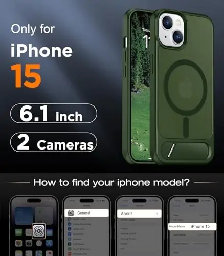 Temdan Magnetic Compatible with iPhone 15 Case, [Built-in Invisible Kickstand][Compatible with MagSafe] [Military Grade Shockproof] Slim Translucent Matte Phone Case for iPhone 15 6.1