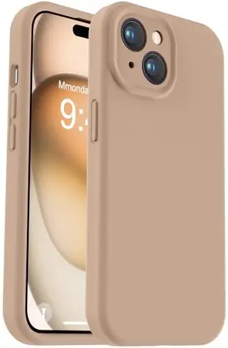 Vooii Compatible with iPhone 15 Case, Upgrade Defender Liquid Silicone, [Enhanced Camera Protection] [Soft Anti-Scratch Microfiber Lining] Shockproof Phone Case for iPhone 15 6.1 inch - Light Brown - 1
