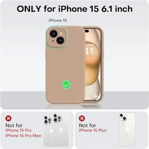 Vooii Compatible with iPhone 15 Case, Upgrade Defender Liquid Silicone, [Enhanced Camera Protection] [Soft Anti-Scratch Microfiber Lining] Shockproof Phone Case for iPhone 15 6.1 inch - Light Brown - 5