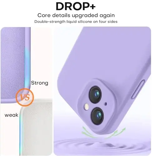 Vooii Compatible with iPhone 15 Case, Upgrade Defender Liquid Silicone, [Enhanced Camera Protection] [Soft Anti-Scratch Microfiber Lining] Shockproof Phone Case for iPhone 15 6.1 inch - Light Purple - 4