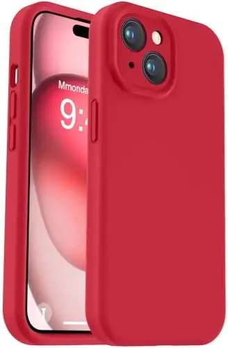 Vooii Compatible with iPhone 15 Case, Upgrade Defender Liquid Silicone, [Enhanced Camera Protection] [Soft Anti-Scratch Microfiber Lining] Shockproof Phone Case for iPhone 15 6.1 inch - Red - VOOII