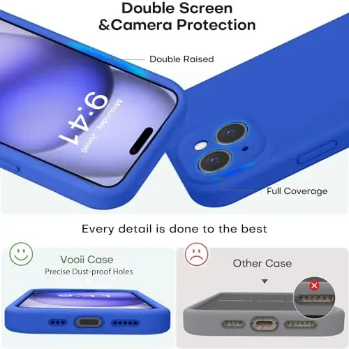 Vooii Compatible with iPhone 15 Case, Upgrade Defender Liquid Silicone, [Enhanced Camera Protection] [Soft Anti-Scratch Microfiber Lining] Shockproof Phone Case for iPhone 15 6.1 inch - Klein Blue - 3