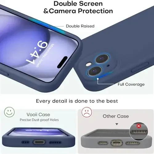 Vooii Compatible with iPhone 15 Case, Upgrade Defender Liquid Silicone, [Enhanced Camera Protection] [Soft Anti-Scratch Microfiber Lining] Shockproof Phone Case for iPhone 15 6.1 inch - Navy Blue - 3
