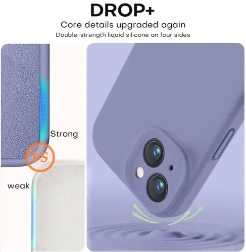 Vooii Compatible with iPhone 15 Case, Upgrade Defender Liquid Silicone, [Enhanced Camera Protection] [Soft Anti-Scratch Microfiber Lining] Shockproof Phone Case for iPhone 15 6.1 inch - Lavender Grey - 4