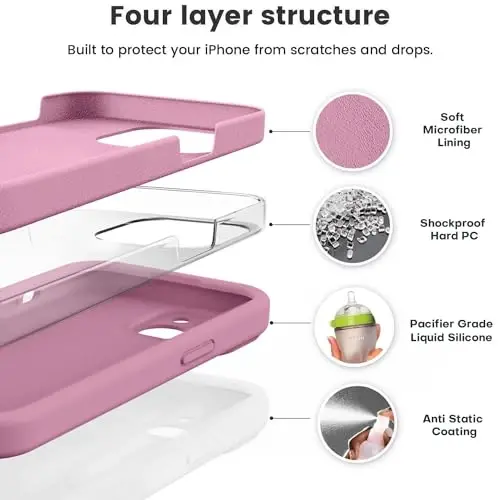 Vooii Compatible with iPhone 15 Case, Upgrade Defender Liquid Silicone, [Enhanced Camera Protection][Soft Anti-Scratch Microfiber Lining] Shockproof Phone Case for iPhone 15 6.1 inch - Lavender Purple - 2