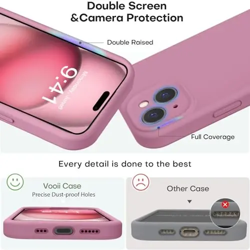 Vooii Compatible with iPhone 15 Case, Upgrade Defender Liquid Silicone, [Enhanced Camera Protection][Soft Anti-Scratch Microfiber Lining] Shockproof Phone Case for iPhone 15 6.1 inch - Lavender Purple - 3