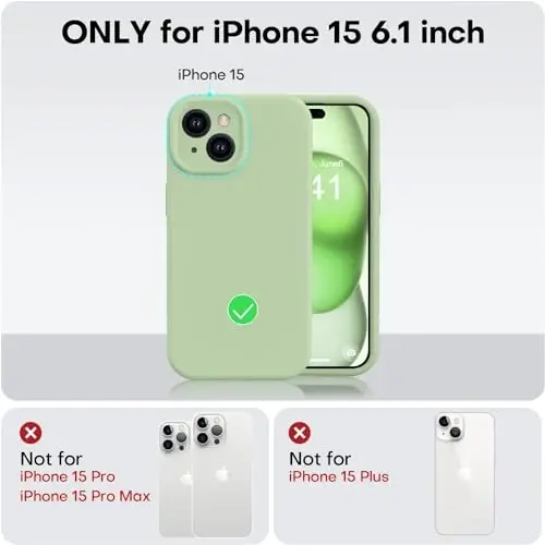 Vooii Compatible with iPhone 15 Case, Upgrade Defender Liquid Silicone, [Enhanced Camera Protection] [Soft Anti-Scratch Microfiber Lining] Shockproof Phone Case for iPhone 15 6.1 inch - Matcha - 5