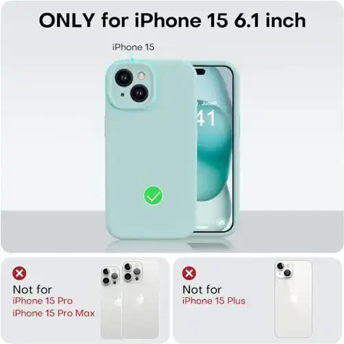 Vooii Compatible with iPhone 15 Case, Upgrade Defender Liquid Silicone, [Enhanced Camera Protection] [Soft Anti-Scratch Microfiber Lining] Shockproof Phone Case for iPhone 15 6.1 inch - Mint - 5