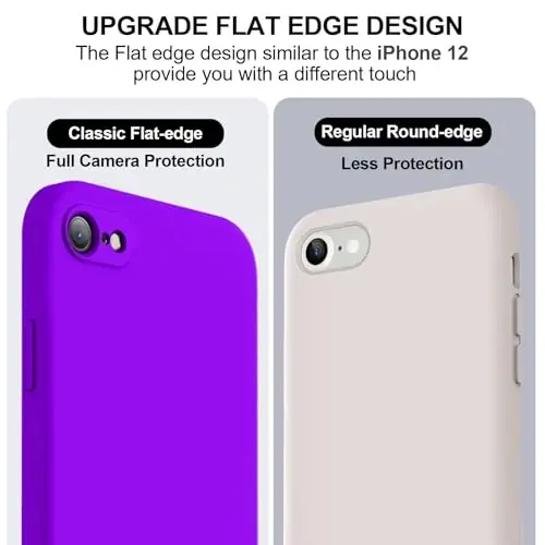 Vooii for iPhone SE Case 2022/3rd/2020,iPhone 8/7 Case, Upgraded Liquid Silicone with [Flat Edges] [Camera Protection] [Soft Anti-Scratch Microfiber Lining] Phone Case for iPhone SE - Neon Purple - 3