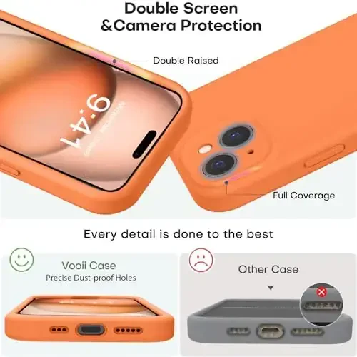 Vooii Compatible with iPhone 15 Case, Upgrade Defender Liquid Silicone, [Enhanced Camera Protection] [Soft Anti-Scratch Microfiber Lining] Shockproof Phone Case for iPhone 15 6.1 inch - Bright Orange - 3