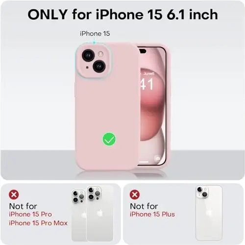 Vooii Compatible with iPhone 15 Case, Upgrade Defender Liquid Silicone, [Enhanced Camera Protection] [Soft Anti-Scratch Microfiber Lining] Shockproof Phone Case for iPhone 15 6.1 inch - Pink Sand - 5