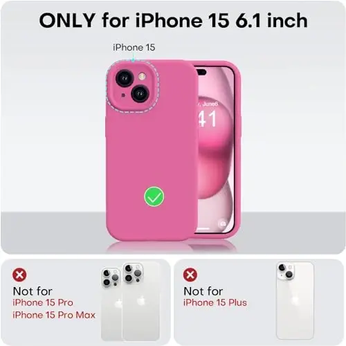 Vooii Compatible with iPhone 15 Case, Upgrade Defender Liquid Silicone, [Enhanced Camera Protection] [Soft Anti-Scratch Microfiber Lining] Shockproof Phone Case for iPhone 15 6.1 inch - Pitaya - 5