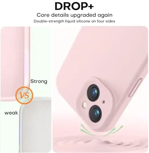Vooii Compatible with iPhone 15 Case, Upgrade Defender Liquid Silicone, [Enhanced Camera Protection] [Soft Anti-Scratch Microfiber Lining] Shockproof Phone Case for iPhone 15 6.1 inch - Chalk Pink - 4