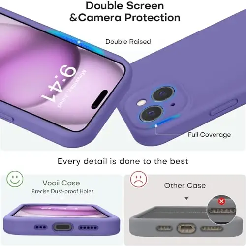 Vooii Compatible with iPhone 15 Case, Upgrade Defender Liquid Silicone, [Enhanced Camera Protection] [Soft Anti-Scratch Microfiber Lining] Shockproof Phone Case for iPhone 15 6.1 inch - Iris - 3