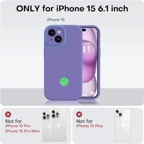 Vooii Compatible with iPhone 15 Case, Upgrade Defender Liquid Silicone, [Enhanced Camera Protection] [Soft Anti-Scratch Microfiber Lining] Shockproof Phone Case for iPhone 15 6.1 inch - Iris - 5