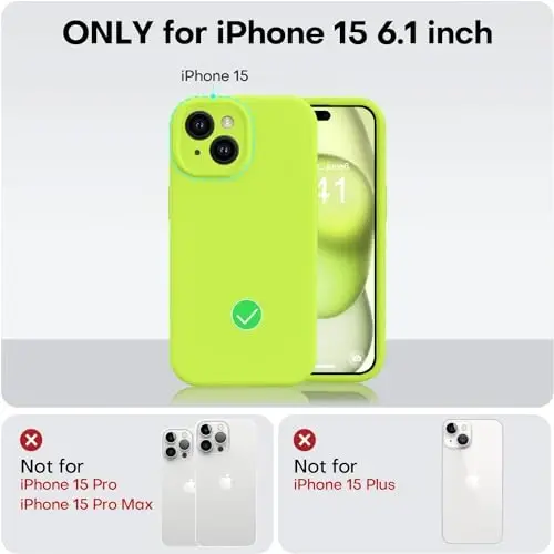 Vooii Compatible with iPhone 15 Case,Upgrade Defender Liquid Silicone,[Enhanced Camera Protection][Soft Anti-Scratch Microfiber Lining] Shockproof Phone Case for iPhone 15 6.1 inch - Fluorescent Green - 5