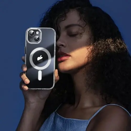 JAME for iPhone 15 Case Clear, iPhone 15 Magnetic Case with 2*Glass Screen Protectors, Compatible with Magsafe, Not Yellowing, Shockproof Slim Fit Transparent Phone Case for iPhone 15, 6.1 inch, Clear - 6