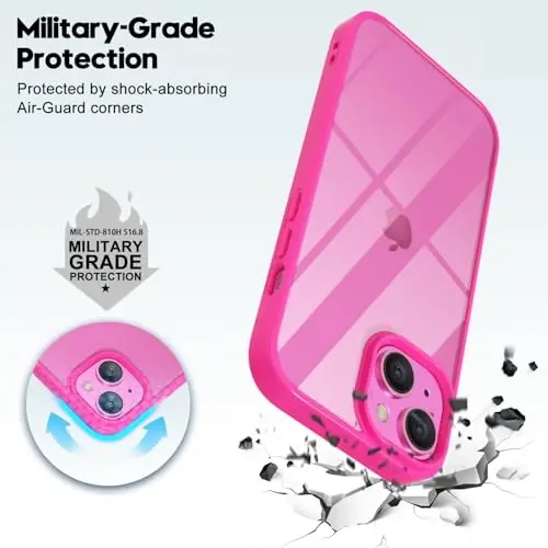 LoeoeL for iPhone 15 Case Clear, Transparent Hybrid 15 Phone Case [Hard Plastic & Soft Silicone Bumper] Acrylic Non Yellowing Thin Slim Protective Cover for Women, Neon Hot Pink - 5