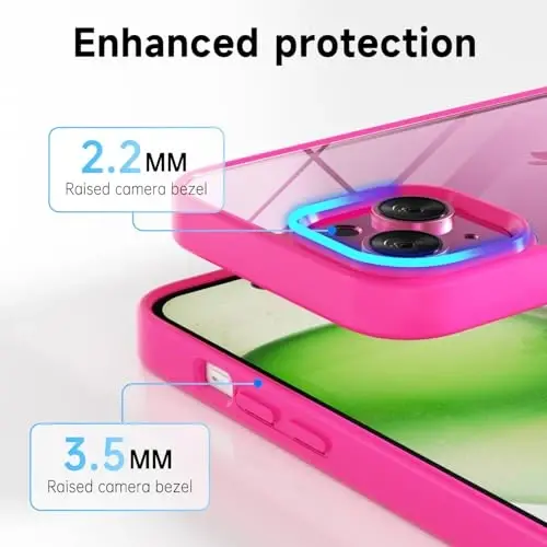 LoeoeL for iPhone 15 Case Clear, Transparent Hybrid 15 Phone Case [Hard Plastic & Soft Silicone Bumper] Acrylic Non Yellowing Thin Slim Protective Cover for Women, Neon Hot Pink - 6