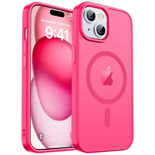 zapica Magnetic for iPhone 15 Case & iPhone 14 Case, [Compatible with MagSafe] [Military Grade Drop Protection] Translucent Matte Shockproof Anti-Scratch Phone Cover, Hot Pink 