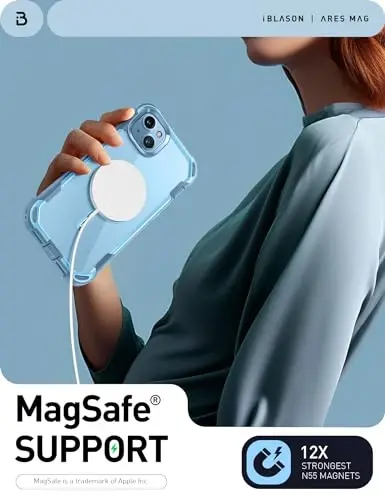 i-Blason Ares Mag for iPhone 15 Case/iPhone 14 13 Case [6.1 inch], [MagSafe Compatible] Full-Body Shockproof Rugged Clear Bumper with Built-in Screen Protector (Blue), iPhone2023-6.1-AreMag-SP - 3