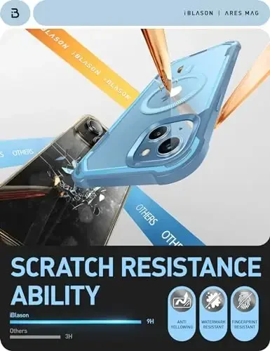 i-Blason Ares Mag for iPhone 15 Case/iPhone 14 13 Case [6.1 inch], [MagSafe Compatible] Full-Body Shockproof Rugged Clear Bumper with Built-in Screen Protector (Blue), iPhone2023-6.1-AreMag-SP - 6