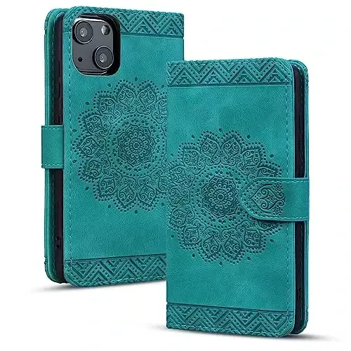 Rosbtib Flip Case for iPhone 15 Plus 6.7 Inch Cover, Vintage Premium PU Leather Wallet Phone Case with Mandala Embossed Design Cover for iPhone 15 Plus 6.7