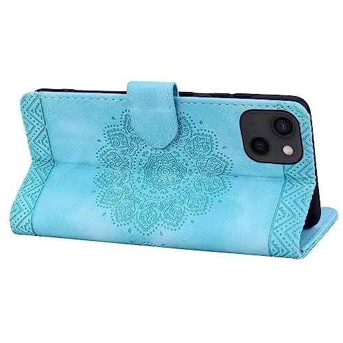 Rosbtib Flip Case for iPhone 15 Plus 6.7 Inch Cover, Vintage Premium PU Leather Wallet Phone Case with Mandala Embossed Design Cover for iPhone 15 Plus 6.7