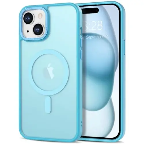 Anuck Case for iPhone 15 Plus Case Magnetic Phone Case Compatible with MagSafe, Soft TPU Bumper Hard Translucent Matte Back Slim Fit Shockproof Protective Cover for Men Women Girls - Lake Blue 