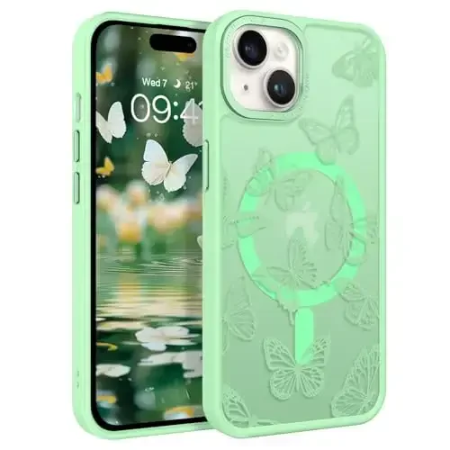 BENTOBEN for iPhone 15 Plus Case,Cute Butterfly Pattern iPhone 15 Plus Magnetic Cover [Compatible with MagSafe] Translucent Matte Slim Women Girl Protective Case 6.7