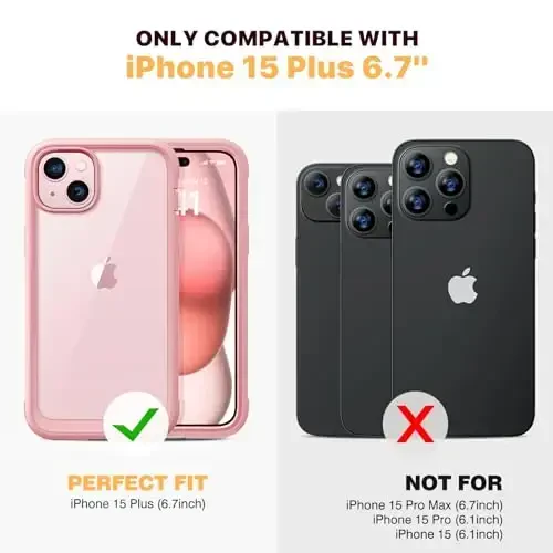 Diaclara Designed for iPhone 15 Plus Case 6.7 Inch,Upgraded Full Body Rugged Clear Bumper Case with Built-in Privacy Screen Protector for iPhone 15 Plus,Pink - 7