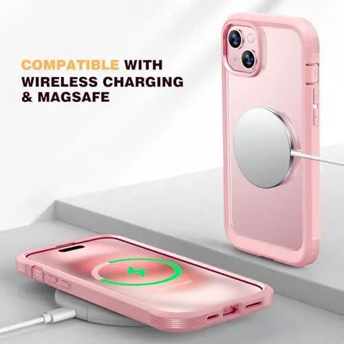 Diaclara Designed for iPhone 15 Plus Case 6.7 Inch,Upgraded Full Body Rugged Clear Bumper Case with Built-in Privacy Screen Protector for iPhone 15 Plus,Pink - 6