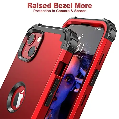 IDweel for iPhone 15 Plus Case with Screen Protector, 3 in 1 Shockproof Slim Fit Hybrid Heavy Duty Hard PC Cover Soft Silicone Bumper Full Body Case (Red) - 6