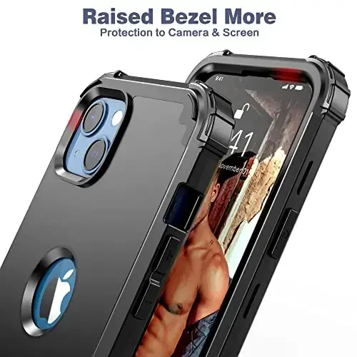 IDweel for iPhone 15 Plus Case with Screen Protector, 3 in 1 Shockproof Slim Fit Hybrid Heavy Duty Hard PC Cover Soft Silicone Bumper Full Body Case (Black) - 6
