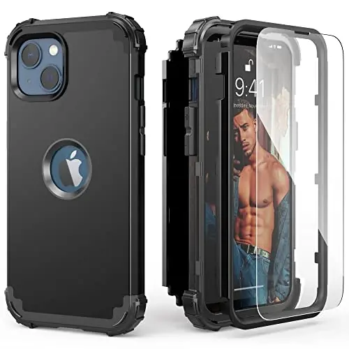 IDweel for iPhone 15 Plus Case with Screen Protector, 3 in 1 Shockproof Slim Fit Hybrid Heavy Duty Hard PC Cover Soft Silicone Bumper Full Body Case (Black) - 1