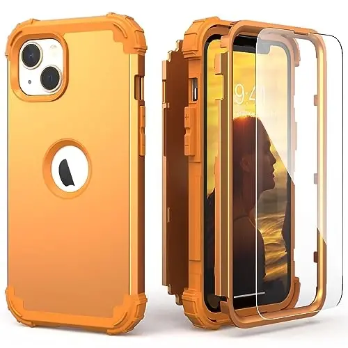 IDweel for iPhone 15 Plus Case with Screen Protector, 3 in 1 Shockproof Slim Fit Hybrid Heavy Duty Hard PC Cover Soft Silicone Bumper Full Body Case (Sundial) - IDWEEL