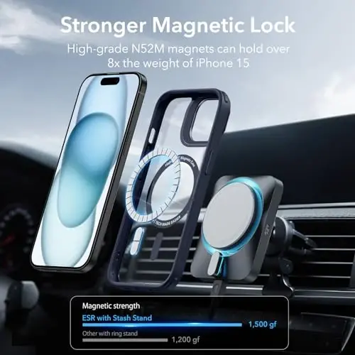 ESR for iPhone 15 Plus Case, Compatible with MagSafe, Military-Grade Protective Case, Built-in Stash Stand Phone Case, Scratch-Resistant Back Cover, Classic Series, Clear Dark Blue - 5