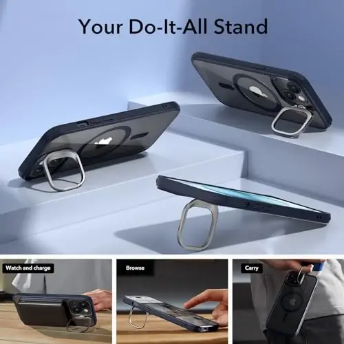 ESR for iPhone 15 Plus Case, Compatible with MagSafe, Military-Grade Protective Case, Built-in Stash Stand Phone Case, Scratch-Resistant Back Cover, Classic Series, Clear Dark Blue - 6