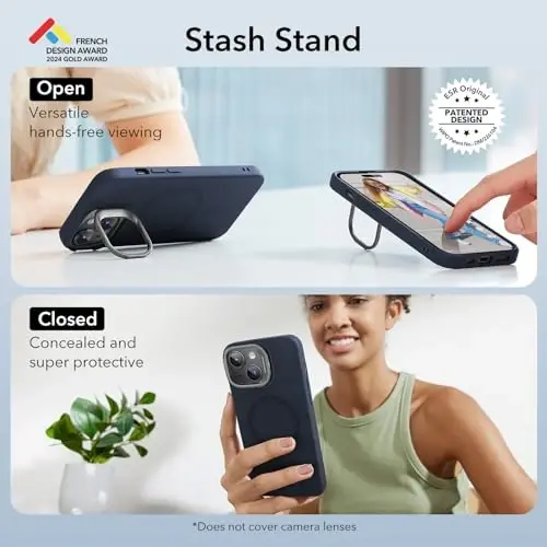 ESR for iPhone 15 Plus Case, MagSafe Silicone Case with Stand, Military-Grade Protection, Built-in Camera Stash Stand, Magnetic Phone Case for iPhone 15 Plus, Cloud Series,Light Tan - 3