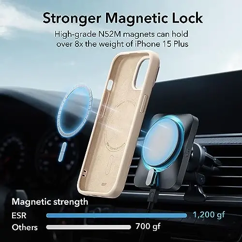 ESR for iPhone 15 Plus Case, MagSafe Silicone Case with Stand, Military-Grade Protection, Built-in Camera Stash Stand, Magnetic Phone Case for iPhone 15 Plus, Cloud Series,Light Tan - 4