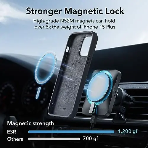 ESR for iPhone 15 Plus Case, MagSafe Silicone Case with Stand, Military-Grade Protection, Built-in Camera Stash Stand, Magnetic Phone Case for iPhone 15 Plus, Cloud Series, Black - 4