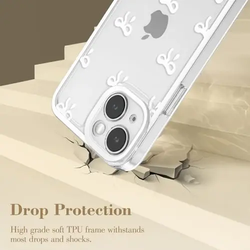 EYZUTAK Case for iPhone 15 Plus, Clear Cute Ribbon Bowknot Pattern Aesthetic Transparent Phone Case Raised Camera Protection Stylish Slim Soft Durable TPU Protective Cover for Women Girls - White - 11