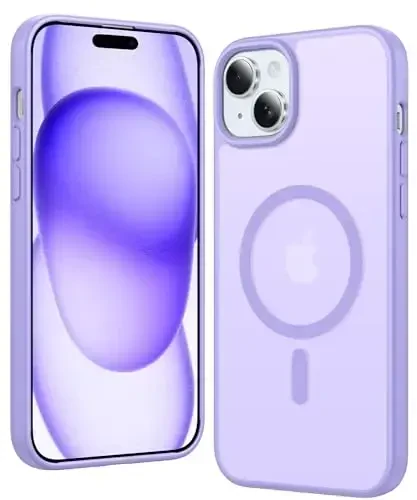 FNTCASE for iPhone 15 Plus Case: Matte Magnetic Phone Cases with Screen Protector Compatible with Magsafe Slim Anti Yellowing Rugged Shockproof Protective Translucent Cell Phone Cover (C-Purple) 