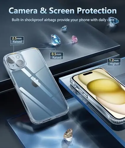 FNTCASE for iPhone 15 Plus Case: Clear Phone Cases Slim Anti Yellowing Military Grade Drop Protection Rugged Shockproof Protective Transparent Cell Phone Cover (B-Clear) - 4