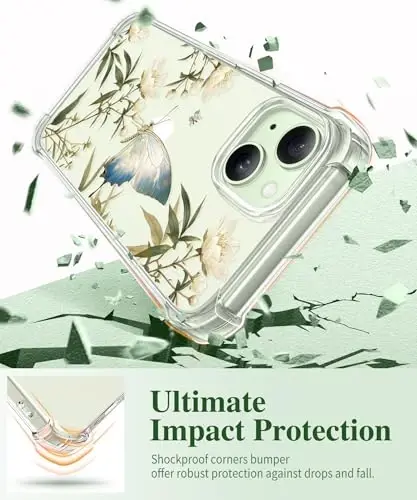 iPhone 15 Plus için GVIEWIN Çiçekli Kılıf, Ekran Koruyucu ve Kamera Lens Koruyuculu, [Sararma Yapmaz] Kadınlar için Yumuşak Darbeye Dayanıklı Şeffaf Telefon Koruyucu Kapak, Çiçek Desenli 6.7