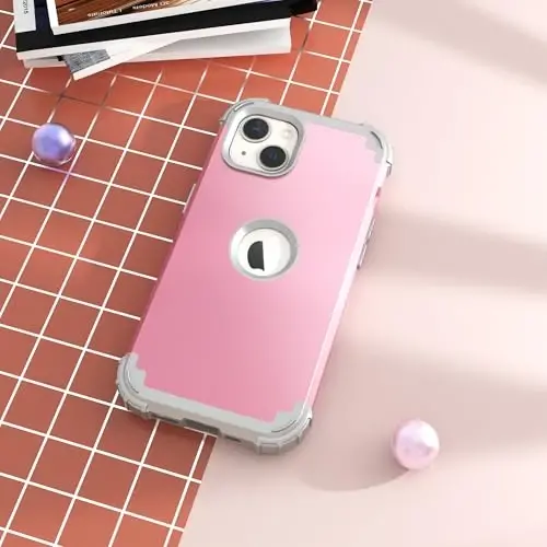 IDweel for iPhone 15 Plus Case with Screen Protector for Women, Luxury 3 in 1 Shockproof Slim Fit Hybrid Heavy Duty Hard PC Cover Soft Silicone Bumper Full Body Anti-Fingerprint Case,Pink/Light Grey - 4