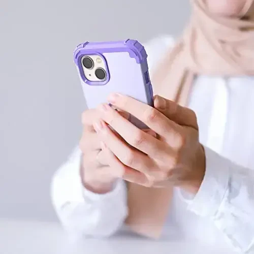 IDweel for iPhone 15 Plus Case with Screen Protector, 3 in 1 Shockproof Slim Fit Hybrid Heavy Duty Hard PC Cover Soft Silicone Bumper Full Body Case (Purple) - 4