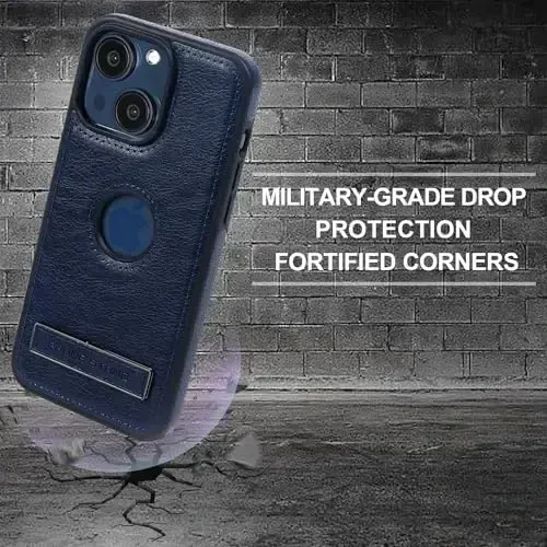 KSELF Leather Case for iPhone 15 Plus, Thin Flexible Soft Grip Luxury Cover, Protective Slim with Kickstand Shockproof Phone Case, Blue - 5