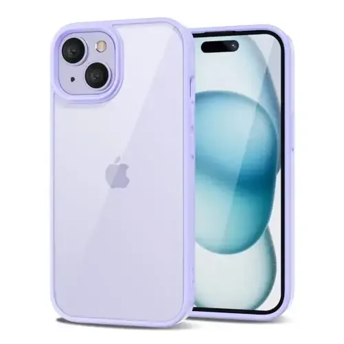 LoeoeL for iPhone 15 Plus Case Clear, Transparent Hybrid 15 Plus Phone Case [Hard Plastic & Soft Silicone Bumper] Acrylic Non Yellowing Thin Slim Protective Cover for Women, Purple Lavender 