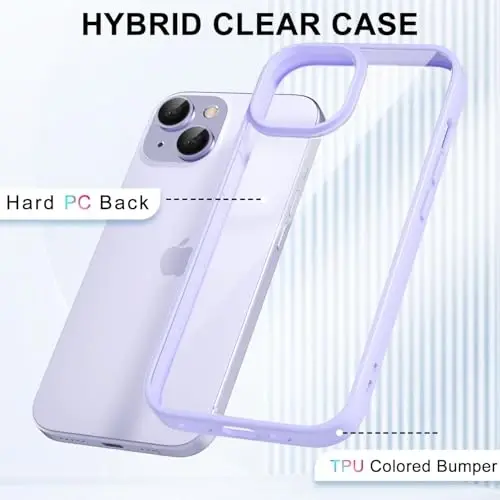 iPhone 15 Plus için LoeoeL Kılıfı Şeffaf, Transparan Hibrit 15 Plus Telefon Kılıfı [Sert Plastik ve Yumuşak Silikon Tampon] Akrilik Sararmayan İnce Koruyucu Kadın Kılıfı, Mor Lavanta - 3